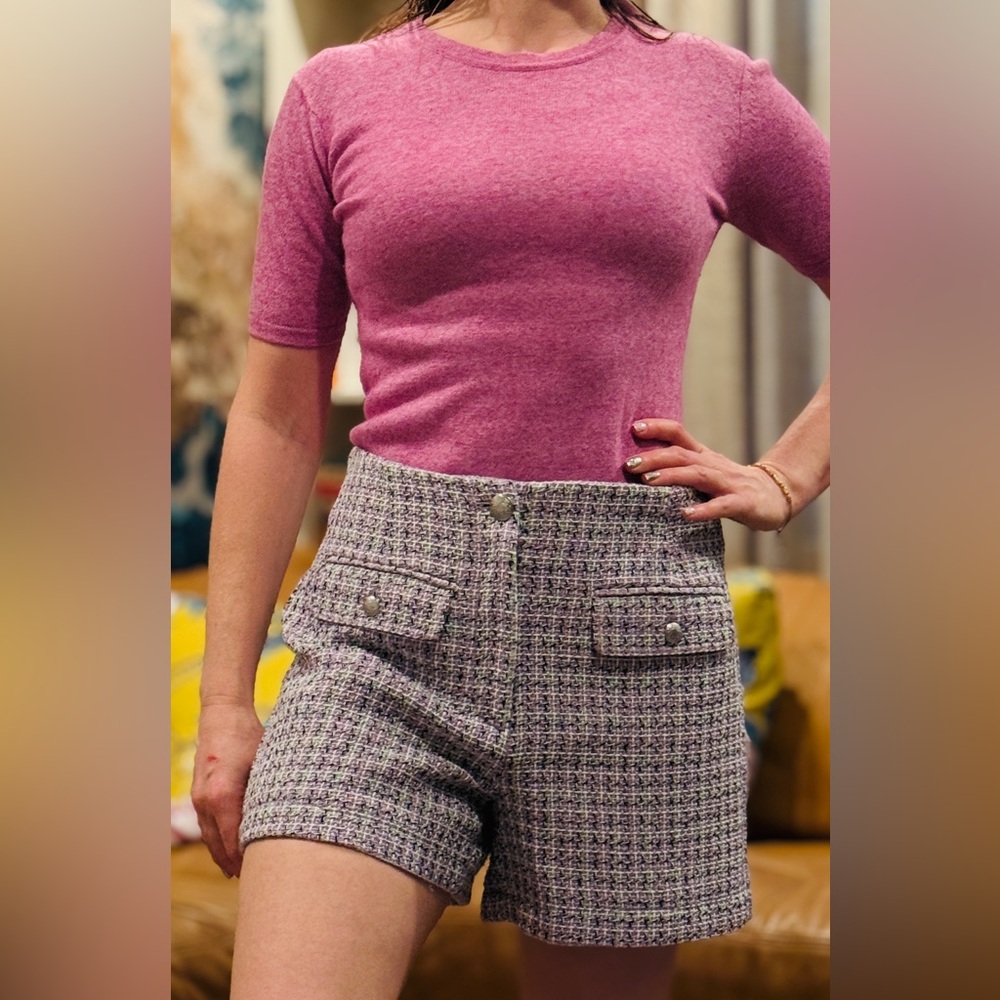 LOFT Purple Tweed High Waist Shorts Size 2 NEW NWT Preppy Old Money - Picture 3 of 7